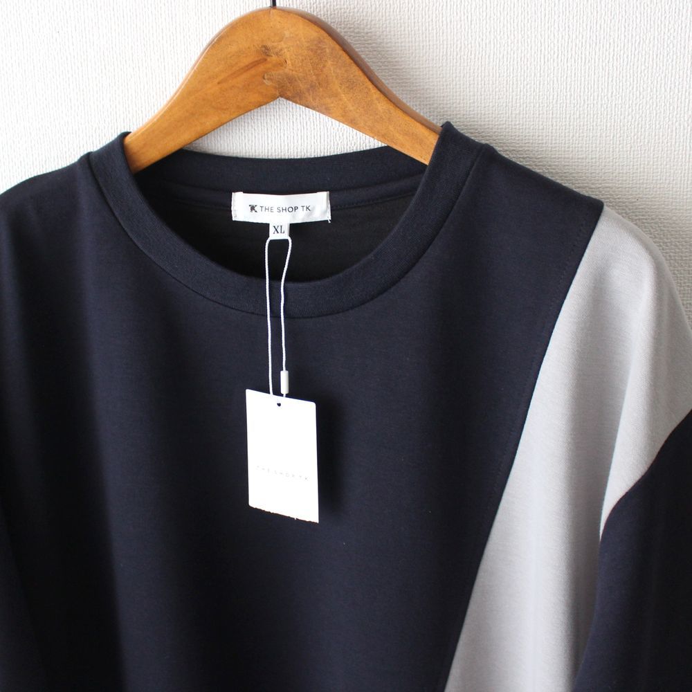 【XLサイズ】新品タケオキクチ THE SHOP TK ブロッキング プルオーバー Tシャツ メンズ　紺×グレー×黒_画像4