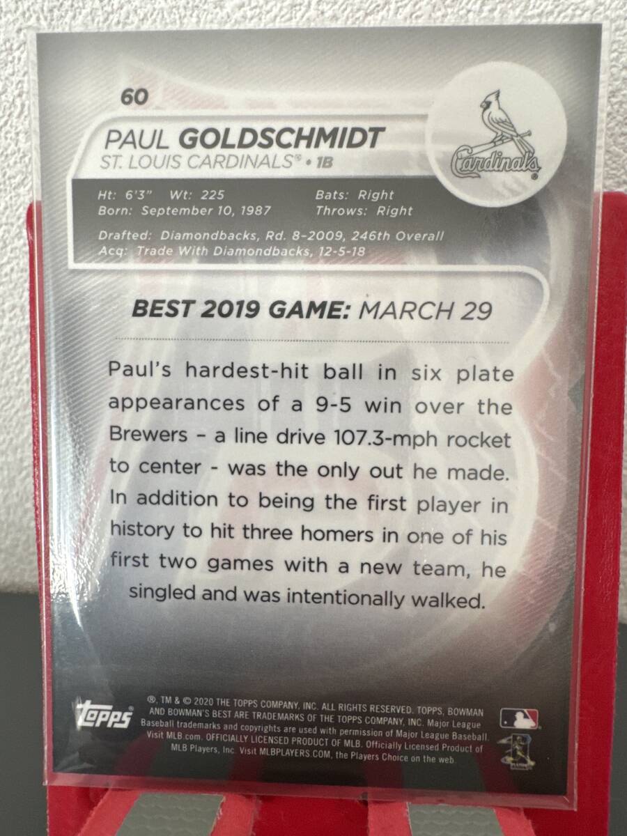 2020 Bowman’s Best Paul Goldschmidt 106/250 セントルイス・カージナルス ポールゴールドシュミットの画像2