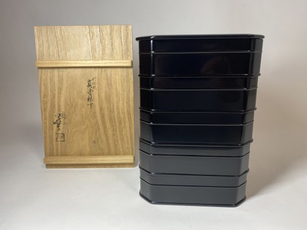 【雪華】 ５代 川端 近左 利休形 真塗 縁高 五 菓子器 共箱 【 表 裏 千家 而妙斎 即中斎 坐忘斎 鵬雲斎 宗哲 】_画像1