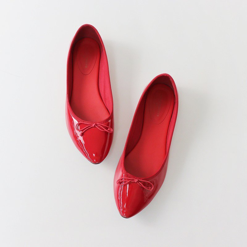  United Arrows UNITED ARROWS plain tu ribbon ballet shoes LL* red red Flat pumps [2400030060407]