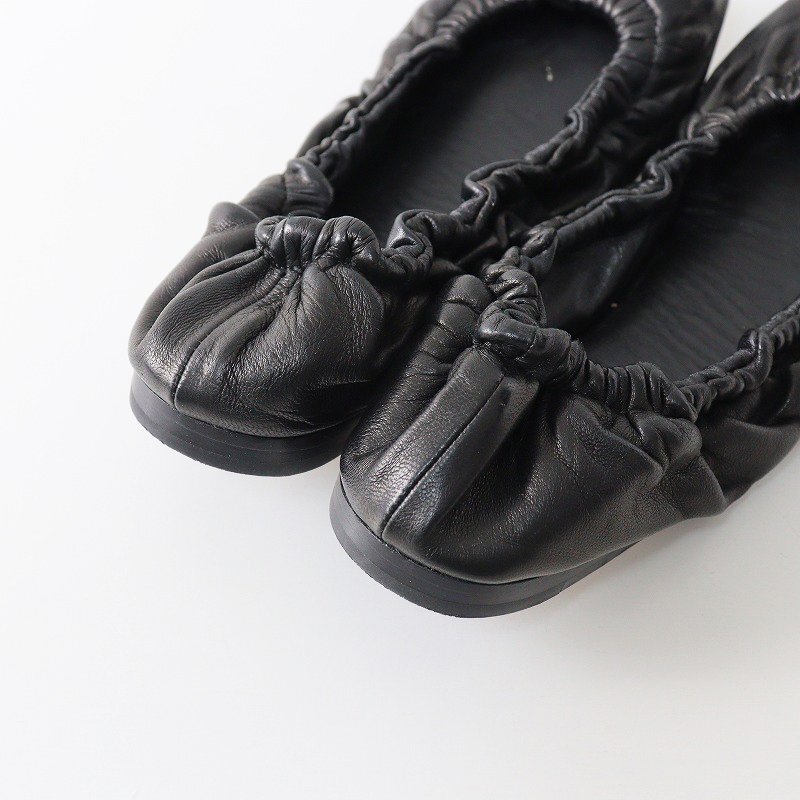 ブレンテッラ BRENTELLA ギャザー フラットパンプス 37.5/ブラック 靴【2400013779159】_画像4