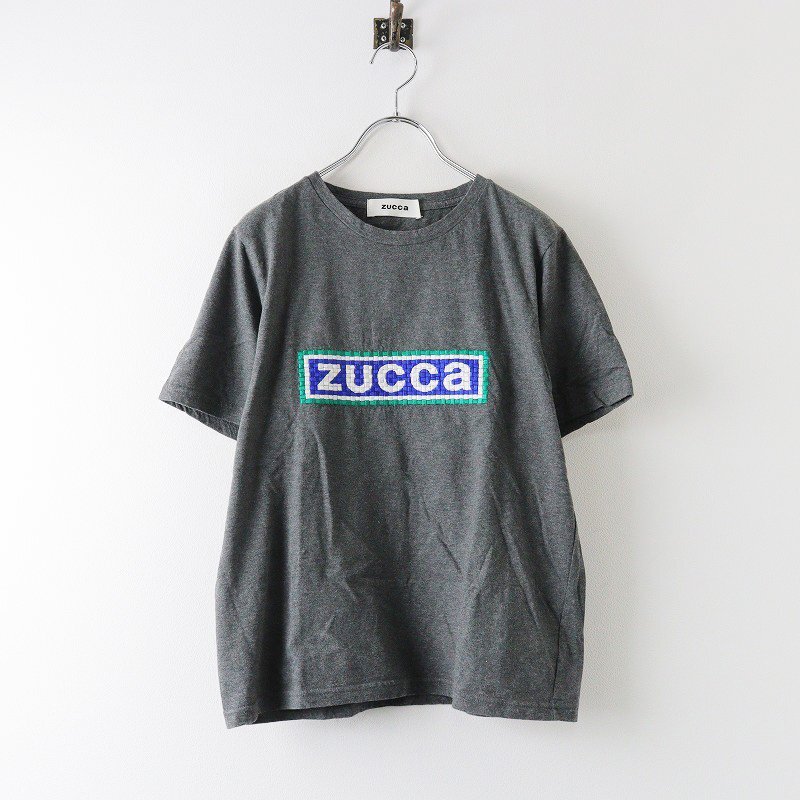 ズッカ ZUCCa ロゴ刺繍Tシャツ M/チャコールグレー カットソー 半袖 トップス【2400013781053】_画像1