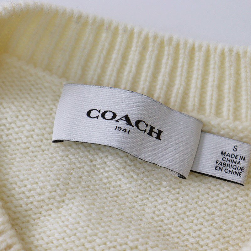 コーチ COACH ロゴ刺繍入り ウールカシミヤクルーネックニットプルオーバー S/アイボリー セーター トップス【2400013753005】_画像9