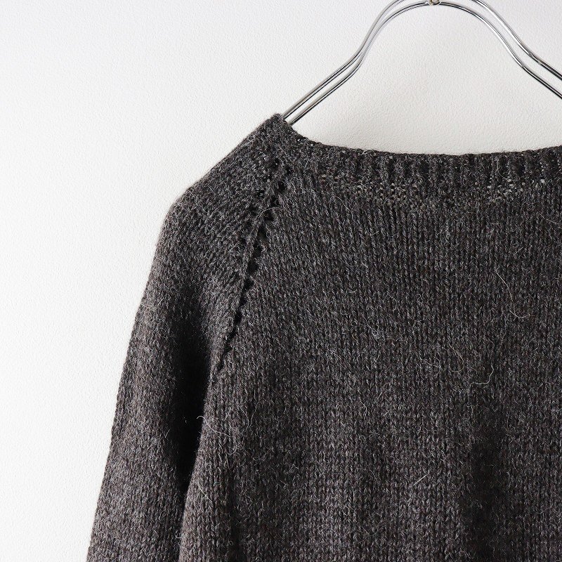  beautiful goods do-saDOSA alpaca 100% crew neck knitted cardigan 1/ gray feather woven is oli tops [2400013786485]