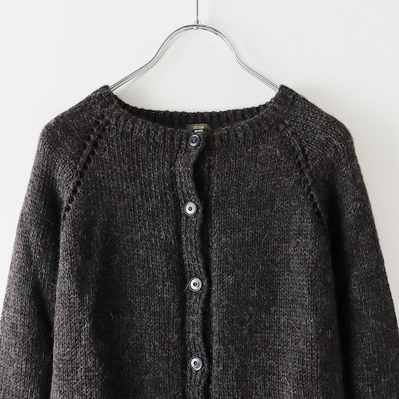  beautiful goods do-saDOSA alpaca 100% crew neck knitted cardigan 1/ gray feather woven is oli tops [2400013786485]