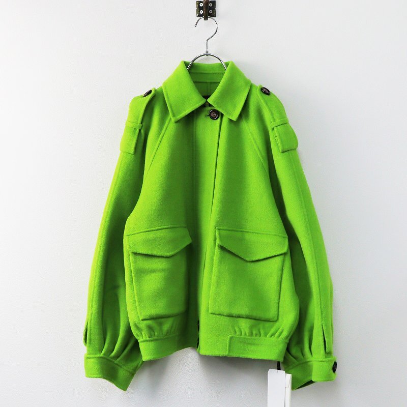  regular price 7 ten thousand unused ta radio-controller .-monTARA JARMON design wool jacket 36/ green feather weave short coat outer [2400013783927]