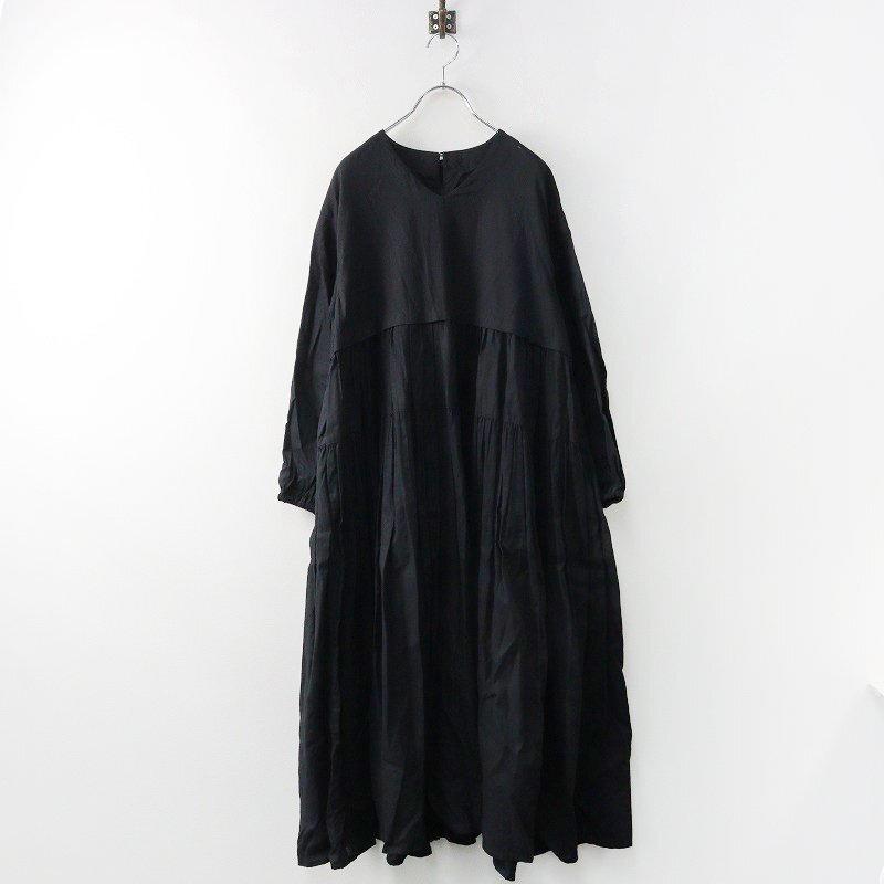 美品 2023AW ネストローブ nest Robe UpcycleLino ギャザーティアードワンピース F/ブラック ドレス ロング フレア 【2400013784511】の画像1