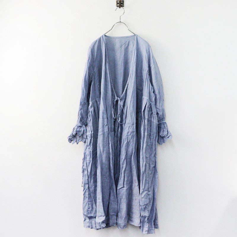 2020AW ネストローブ nest Robe リネンスカラップ刺繍ワンピース F/ライトブルー ドレス 長袖 羽織 ハオリ 前開き 【2400013793520】_画像1