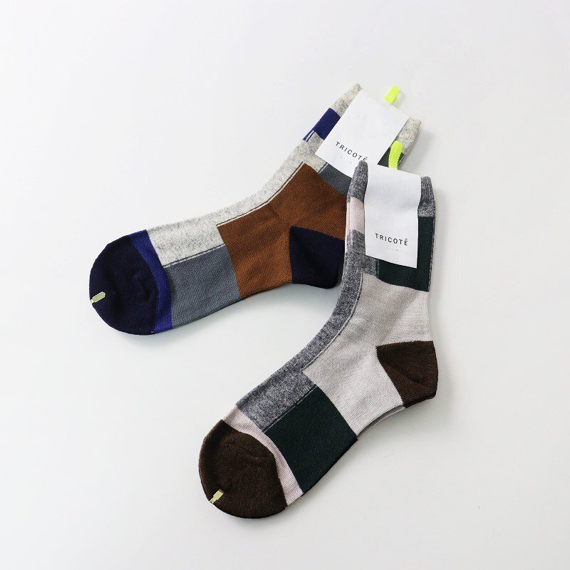 新品 未使用 トリコテ TRICOTE COLOUR BLOCK SOCKS カラーブロックソックス 23-25cm 2足セット売/ネイビー グレー 靴下【2400013795999】_画像1