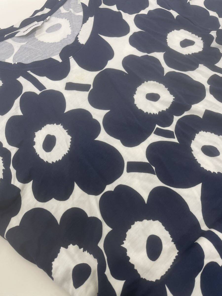 【中古】マリメッコ marimekko ネイビー×ホワイト レディース 花柄 ワンピース　XSサイズ　セルロース_画像3