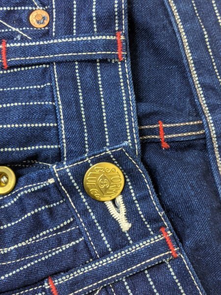 8. condition excellent Pherrow*s Fellows LOT 333 stripe pattern wide Denim pants jeans American Casual Work men's W34L36 indigo y205