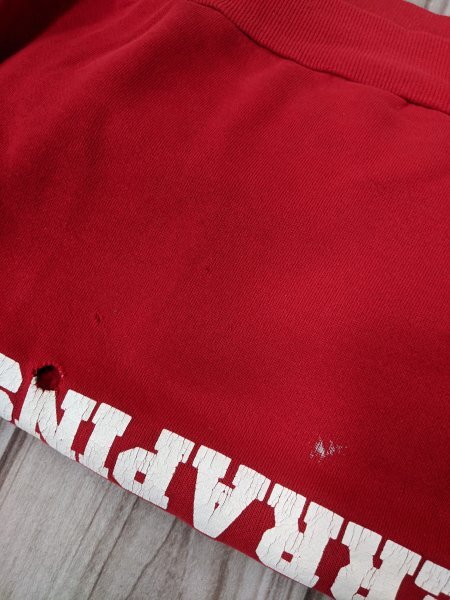 4．ヴィンテージ MARYLAND TERRAPINS 大学バスケ カレッジ プリント スウェット シャツ トレーナー ラグラン メンズSM相当 赤白x203_画像4