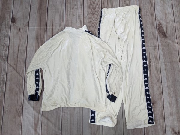 4.90s KAPPA Kappa велюр ткань сделано в Японии боковой линия джерси верх и низ в комплекте спортивная куртка брюки Y2K мужской L слоновая кость серия темно-синий y910