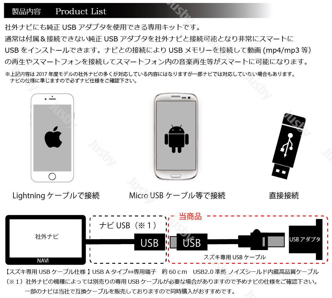 新型スイフト&スイフトスポーツ(SWIFT)専用 USBソケット&ケーブルセット 充電やナビ取付けに (ZC33S/ZC13S/ZC53S等) 39105-52R00-5PK_画像3