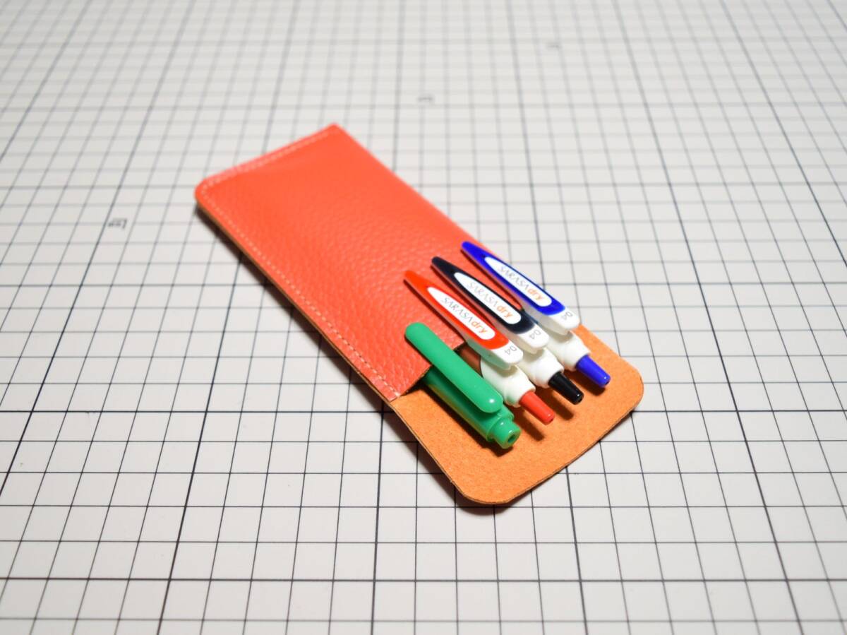 レザー◆本革 ペンケース ホルダー2 牛革 4本差し 12g L オレンジ系 橙色の画像1