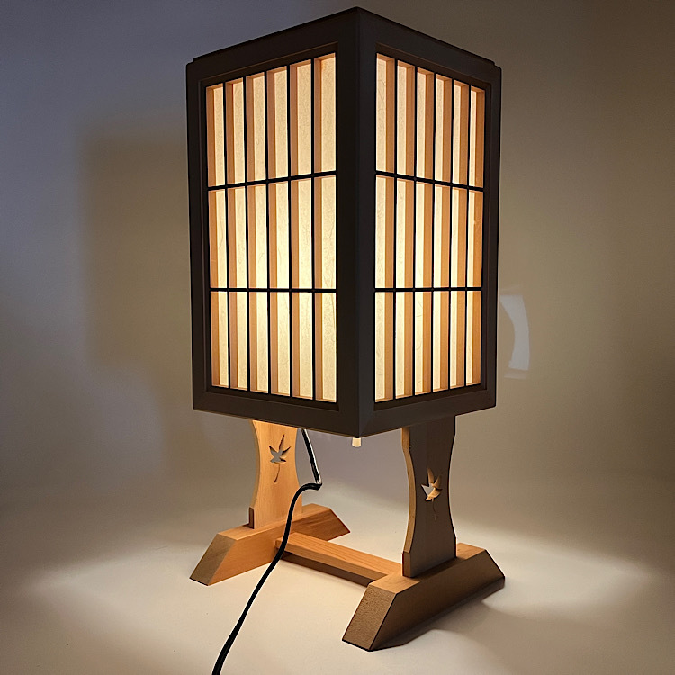 【瑞】木製 和風行灯 スタンドライト 高：５０．８ｃｍ 通電確認済の画像1