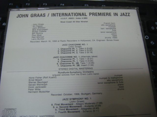 JOHN GRAAS INTERNATIONAL PREMIERE IN JAZZ CD アート ペッパー 参加 ART PEPPER JACK SHELDON BILL PERKINS HORST JANKOWSKI 参加 _画像2