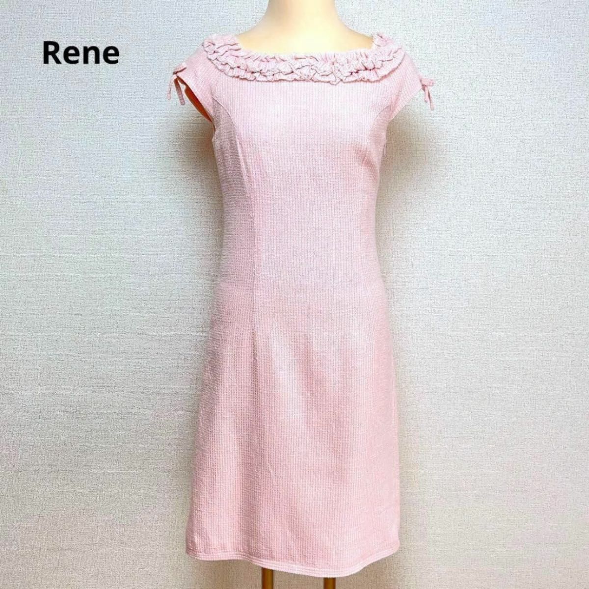 美品★Rene　ルネ　ツイードフリルワンピース　TISSUE社　日本製　ピンク　36