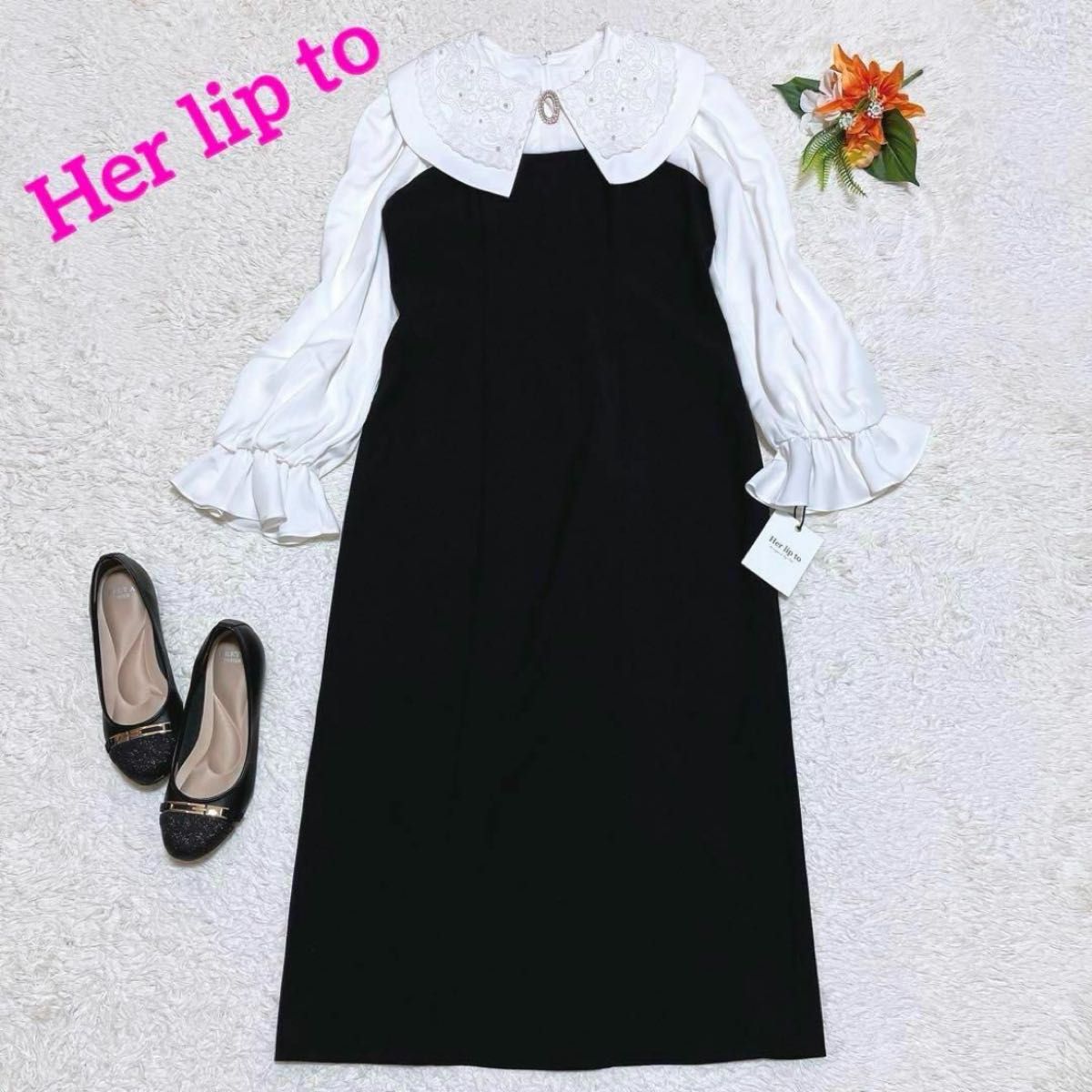 大人気★Her lip to　ハーリップトゥ　Galerie Pearl Collar Dress　パール　レース　ワンピース