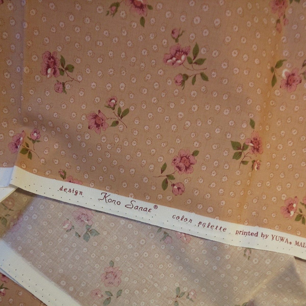 YUWA こうの早苗さん シャーティング生地 花柄 くすみピンク 生地巾約110cm×約50cm