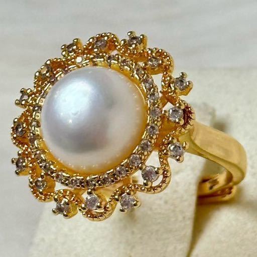 「本真珠指輪10mm」天然パールリング　フランス　k18仕上げ_画像3