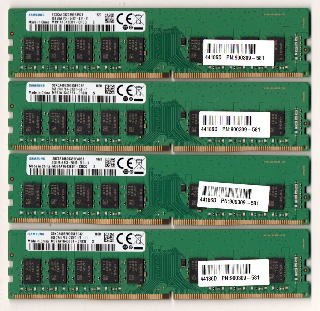 ECC attaching * SAMSUNG desk top memory 2Rx8 PC4-2400T-EE1-11 8GB×4 pieces set total 32GB * both sides chip *