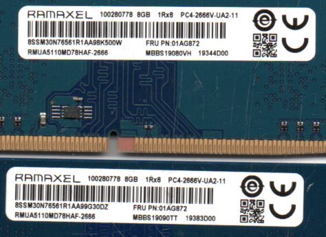 RAMAXEL ★ DDR4　1Rx8　PC4-2666V-UA2-11　8GB×2枚セット　計 16GB ★ 片面チップ ★_画像3