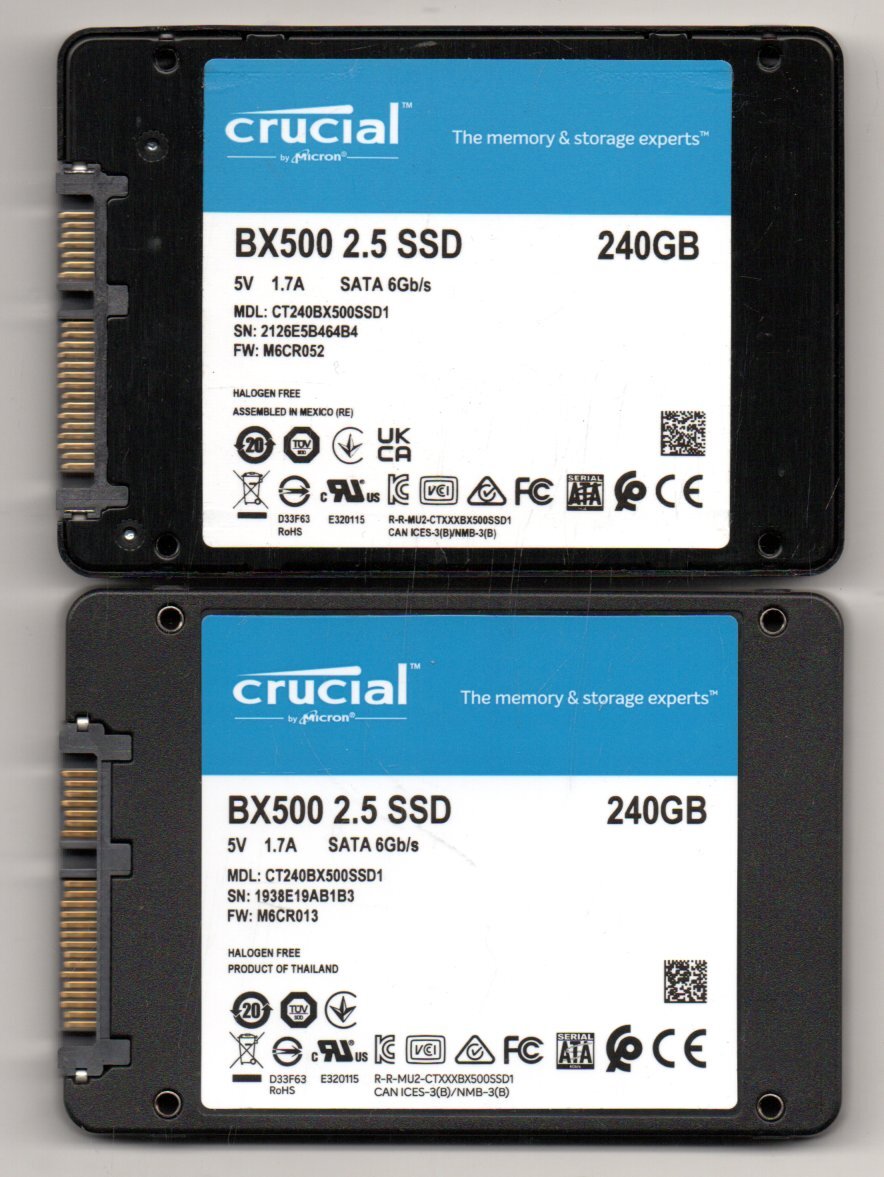 SATA ★ crucial　BX500 2.5 SSD　240GB　２個セット ★ MODEL：CT240BX500SSD1 ★ 健康状態：正常 ★_画像2