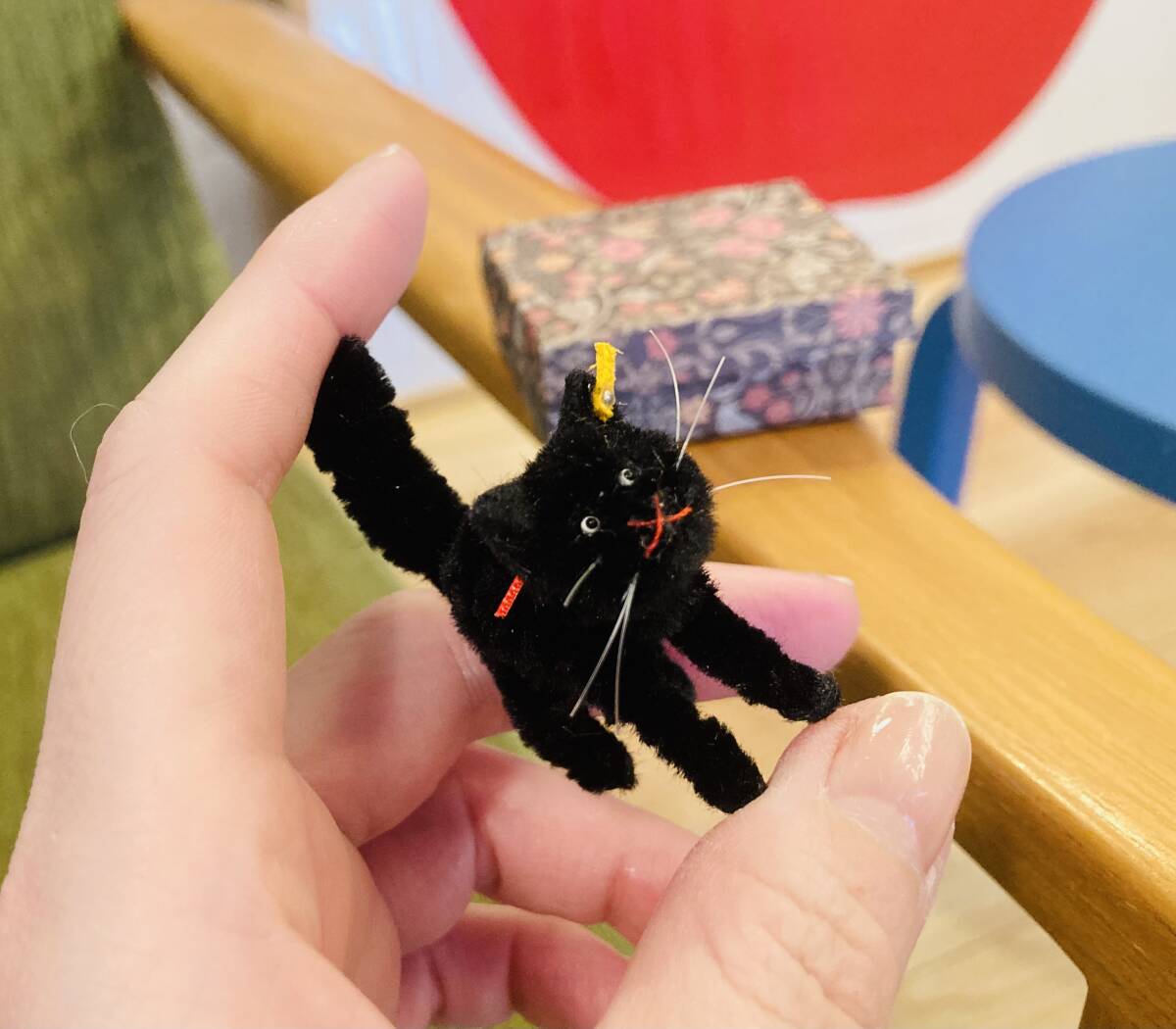 ハンドメイド ミニチュア モール 黒ネコ BOX付き ドールハウス 手作り人形 テディベア の画像5