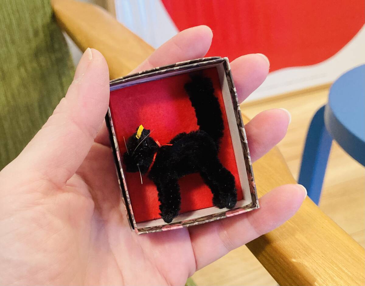 ハンドメイド ミニチュア モール 黒ネコ BOX付き ドールハウス 手作り人形 テディベア の画像6
