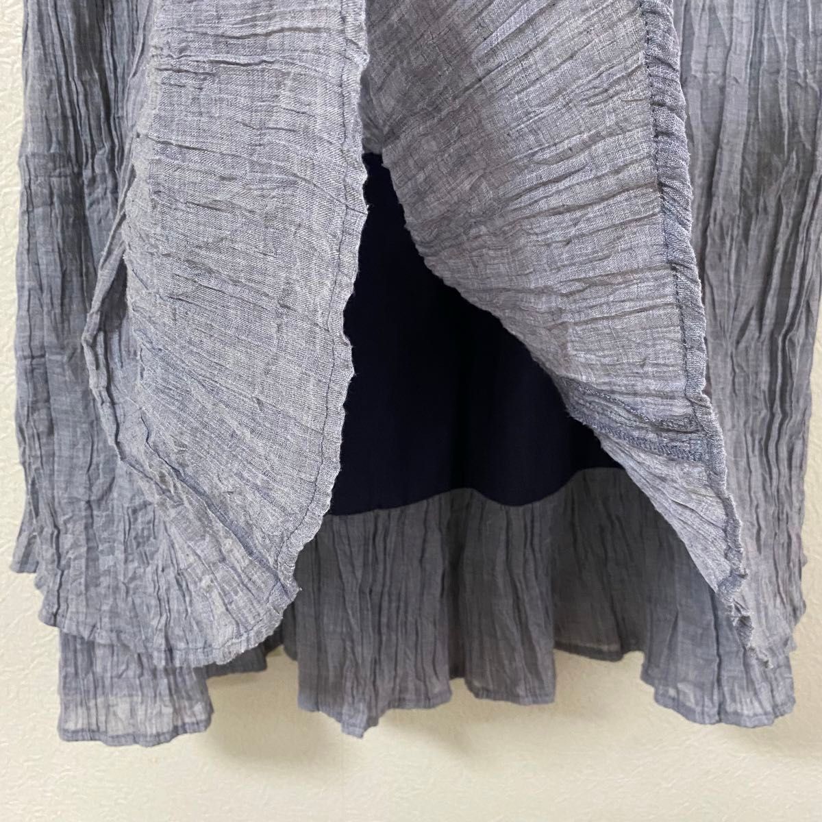 Natural Palette ナチュラルパレット　スカート　ロング　　二重　シワ加工　ボリューム　ウエストゴム　ブルー系