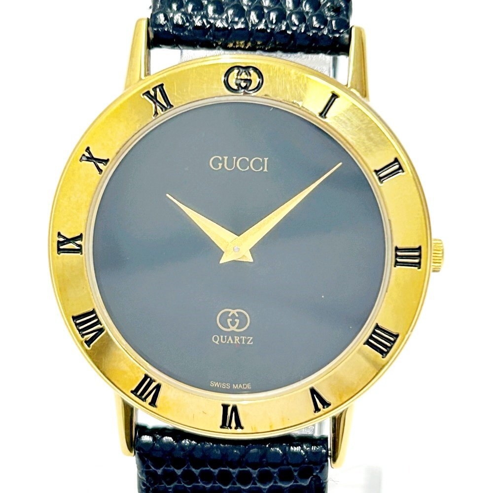 【1円スタート】GUCCI グッチ 3000M GP×革ベルト ブラック文字盤 クオーツ メンズ腕時計 ジャンク 253947_画像1