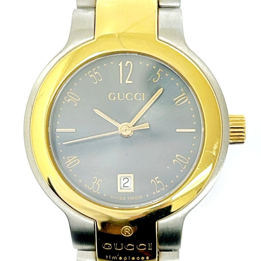 【1円スタート】GUCCI グッチ 8900L ラウンドフェイス SS×GP グレー文字盤 クオーツ レディース腕時計 257179_画像1