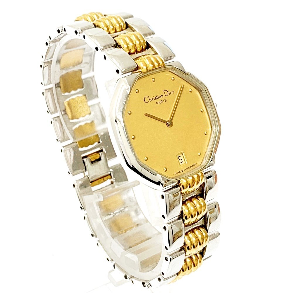 【1円スタート】Christian Dior クリスチャンディオール 45.204 オクタゴン SS×GP ゴールド文字盤 QZ ボーイズ腕時計 ジャンク 256962_画像2