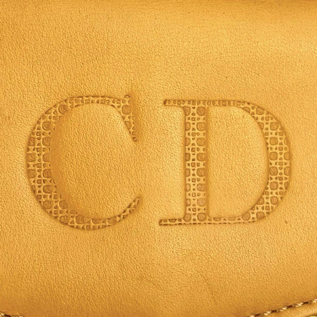 【美品】Christian Dior ディオール クラッチバッグ CD ロゴ型押し ゴールド金具 フリンジ レザー 黄色 イエロー マスタード ポーチ