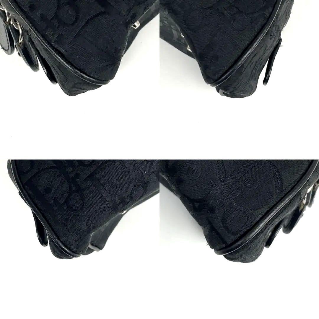 【極美品】Christian Dior ディオール ハンドバッグ トロッター 総柄 刺繍 花 シルバー金具 レザー キャンバス 黒 ブラック フォーマルの画像5