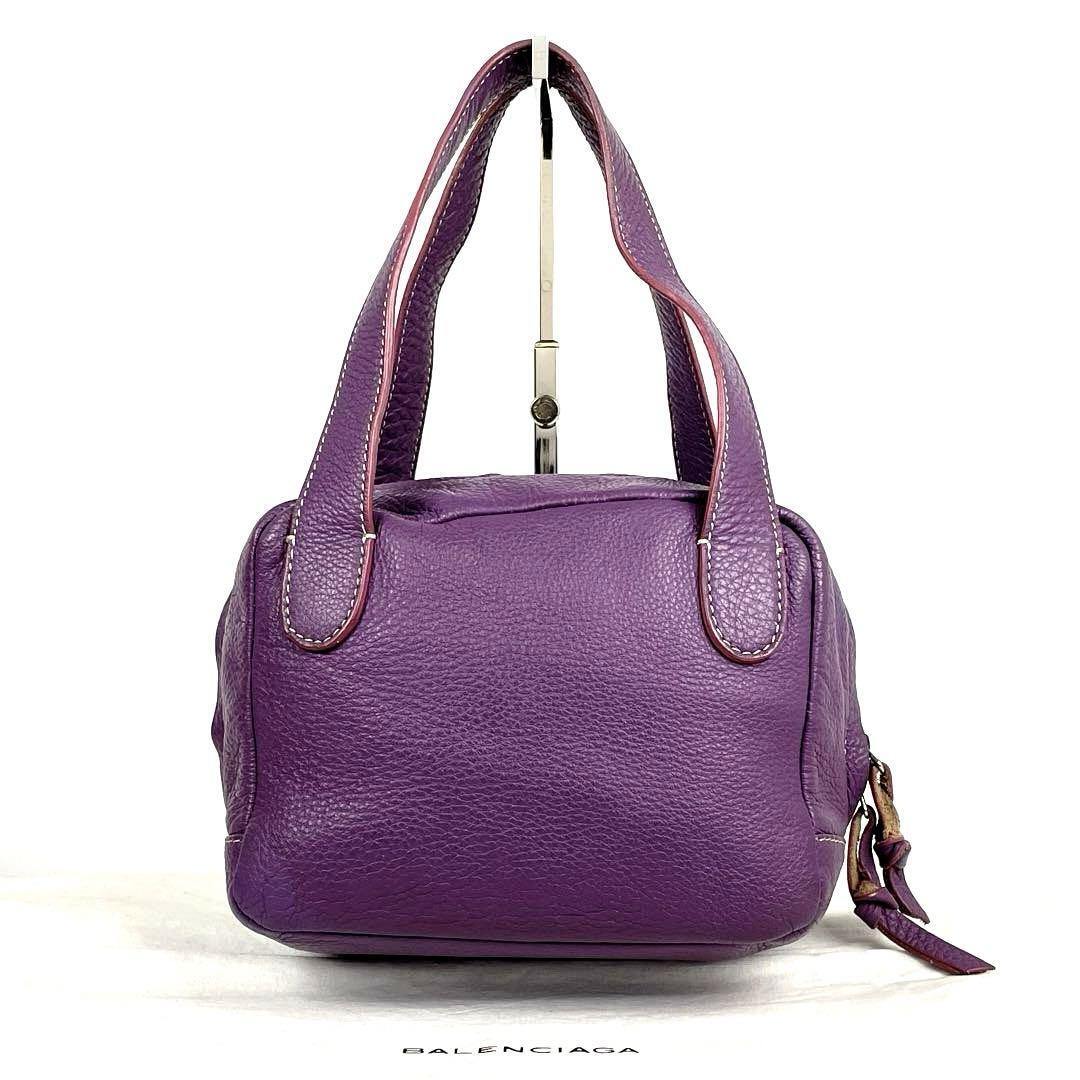 [ прекрасный товар ]BALENCIAGA Balenciaga ручная сумочка Logo type вдавлено . серебряный металлические принадлежности стежок большая сумка морщина кожа кожа фиолетовый лиловый для мужчин и женщин 