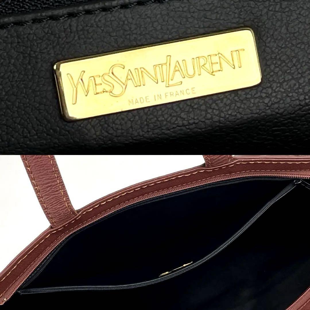 美品●Yves Saint Laurent イヴサンローラン トートバッグ 肩掛け YSL カサンドラ ゴールド金具 シボ革 レザー 赤茶色 ブラウン＊A4収納可の画像8