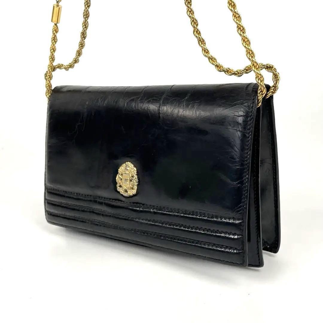 【美品】CELINE セリーヌ ショルダーバッグ 2way トリオンフ チェーン ゴールド金具 斜め掛け レザー 黒 ブラック フォーマル 男女兼用