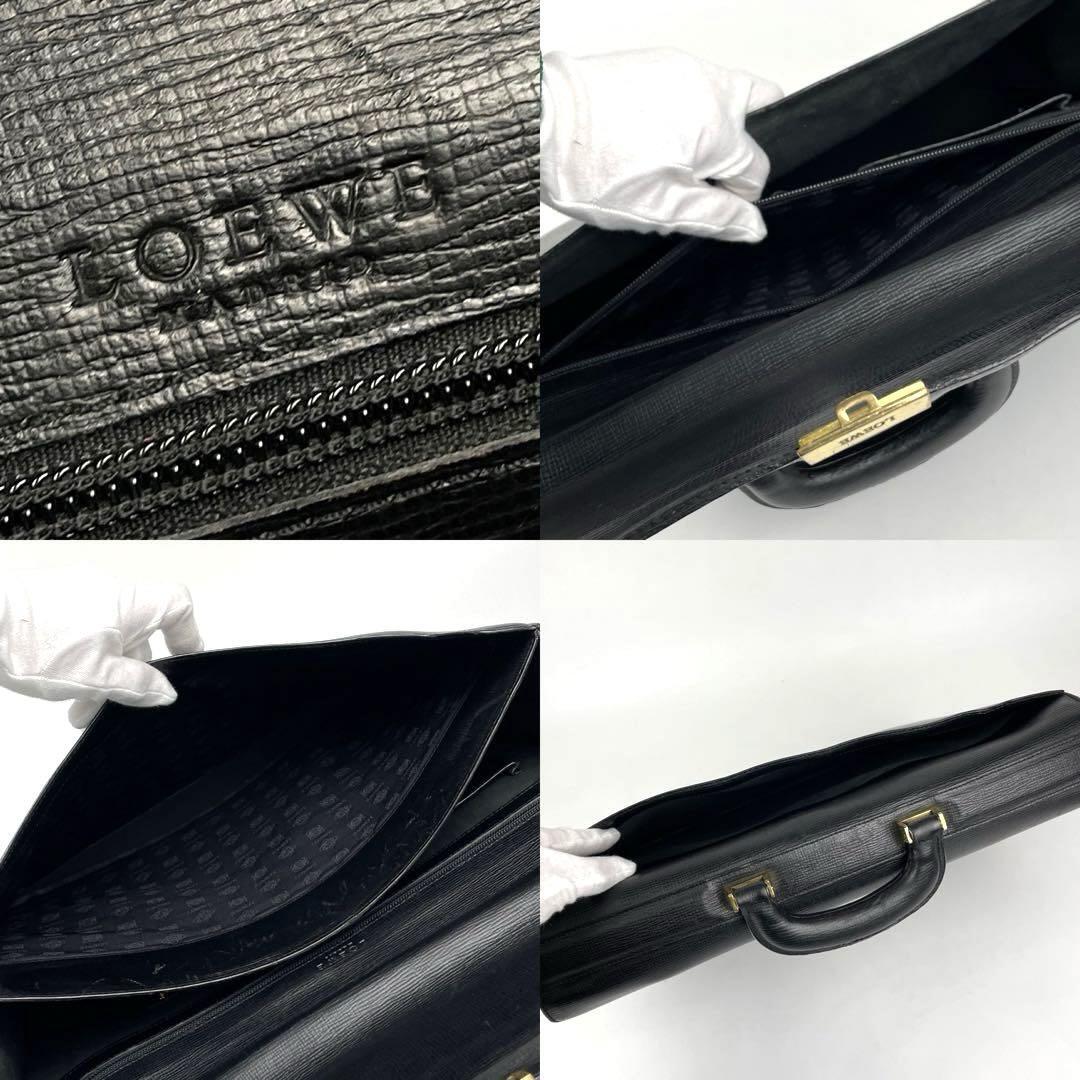 人気●LOEWE ロエベ アナグラム ロゴ型押し ビジネスバッグ ブリーフケース ゴールド金具 ハンドバッグ レザー 黒 ブラック 男女兼用 A4可