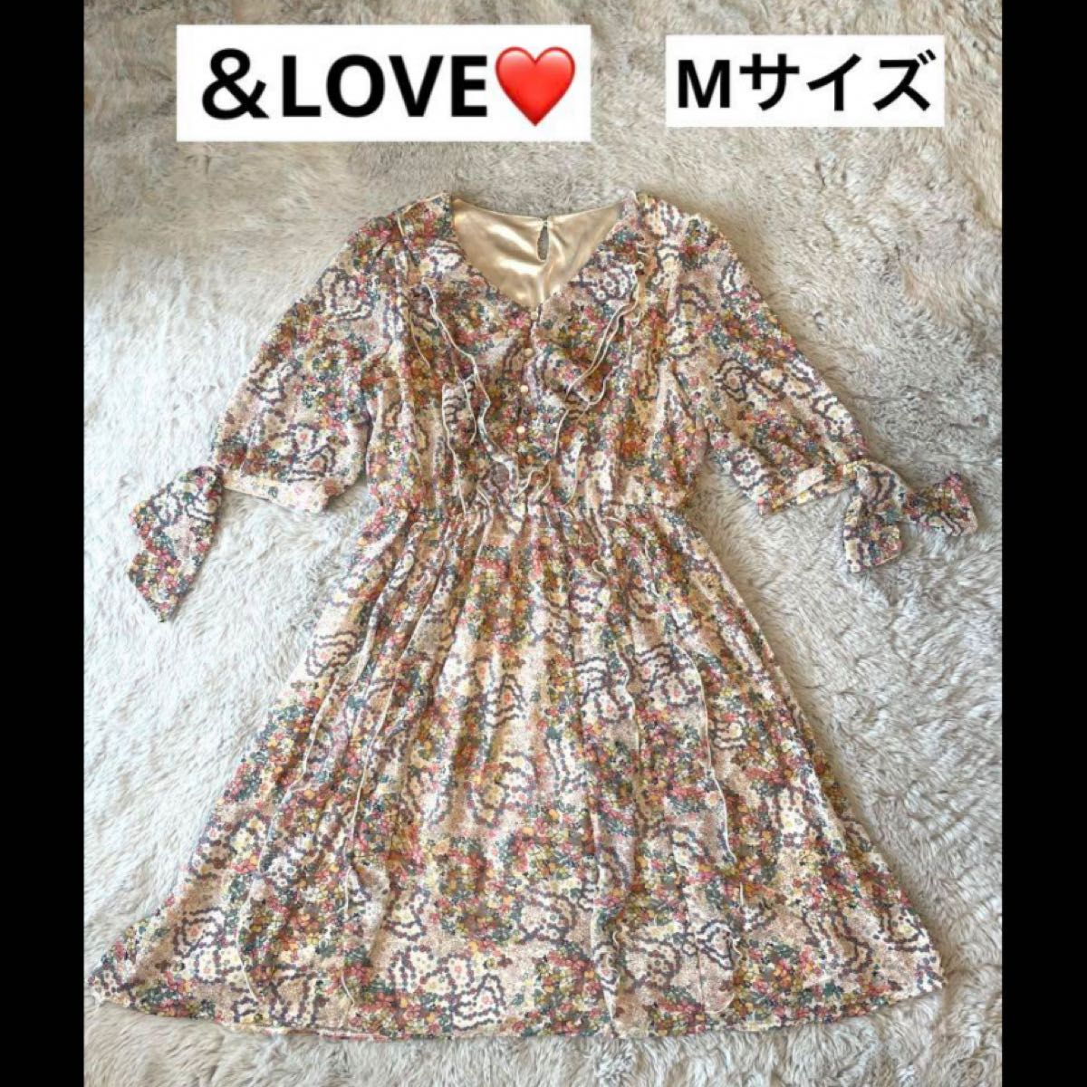 【新品】アンドラブ　＆LOVE  チュニック　ワンピース　花柄　M  フリル　ベージュ