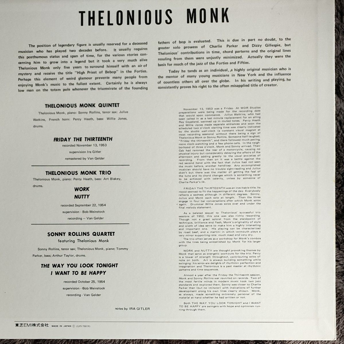 MONK&ROLLINS/Thelonious Monk Sonny RollinsLPPRESTIGEレコード国内盤