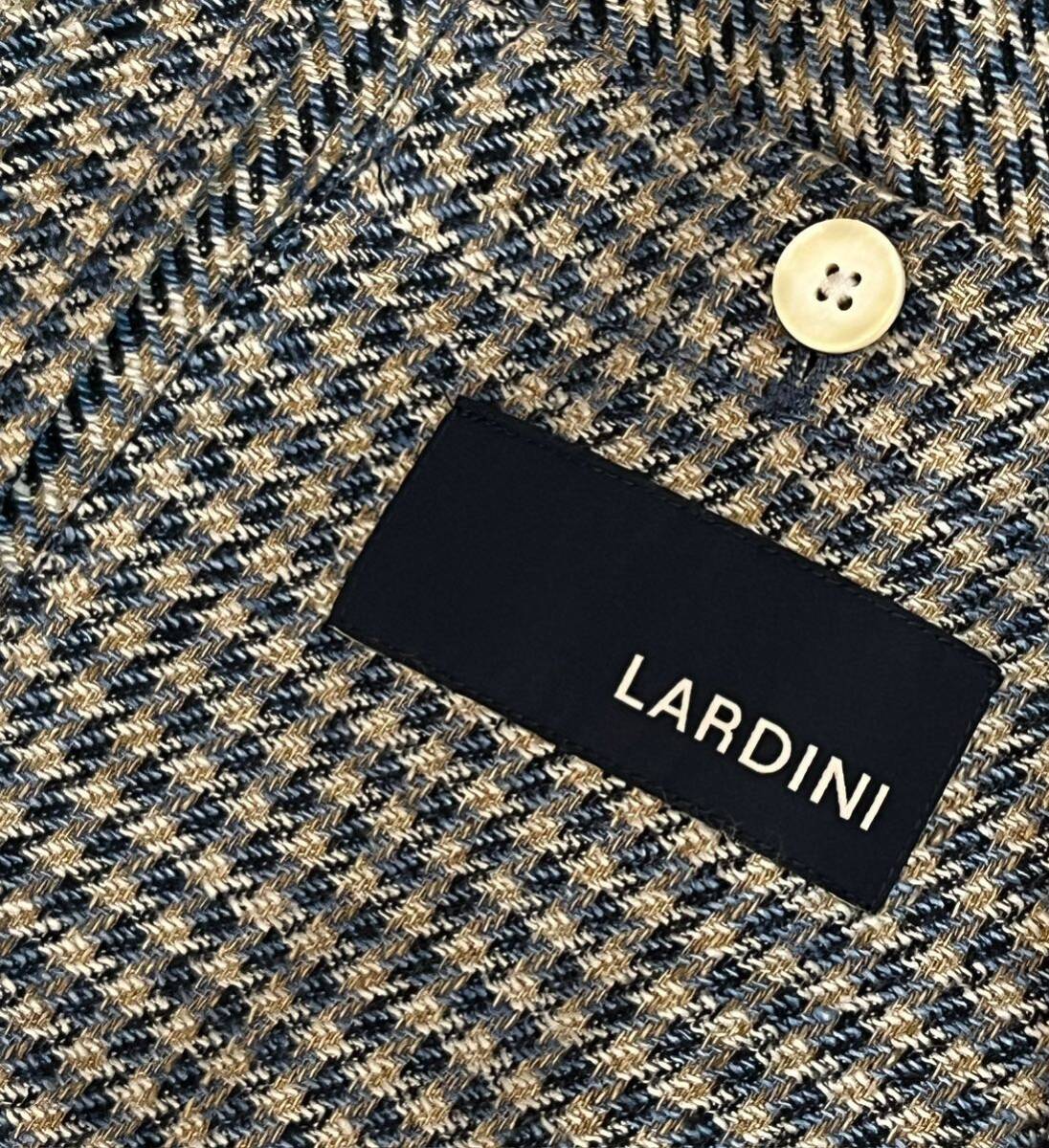 LARDINI 近年モデル ラルディーニ サイズ 48 M～L テーラードジャケット ネイビーベージュ系 リネン シルク イタリア製_画像5