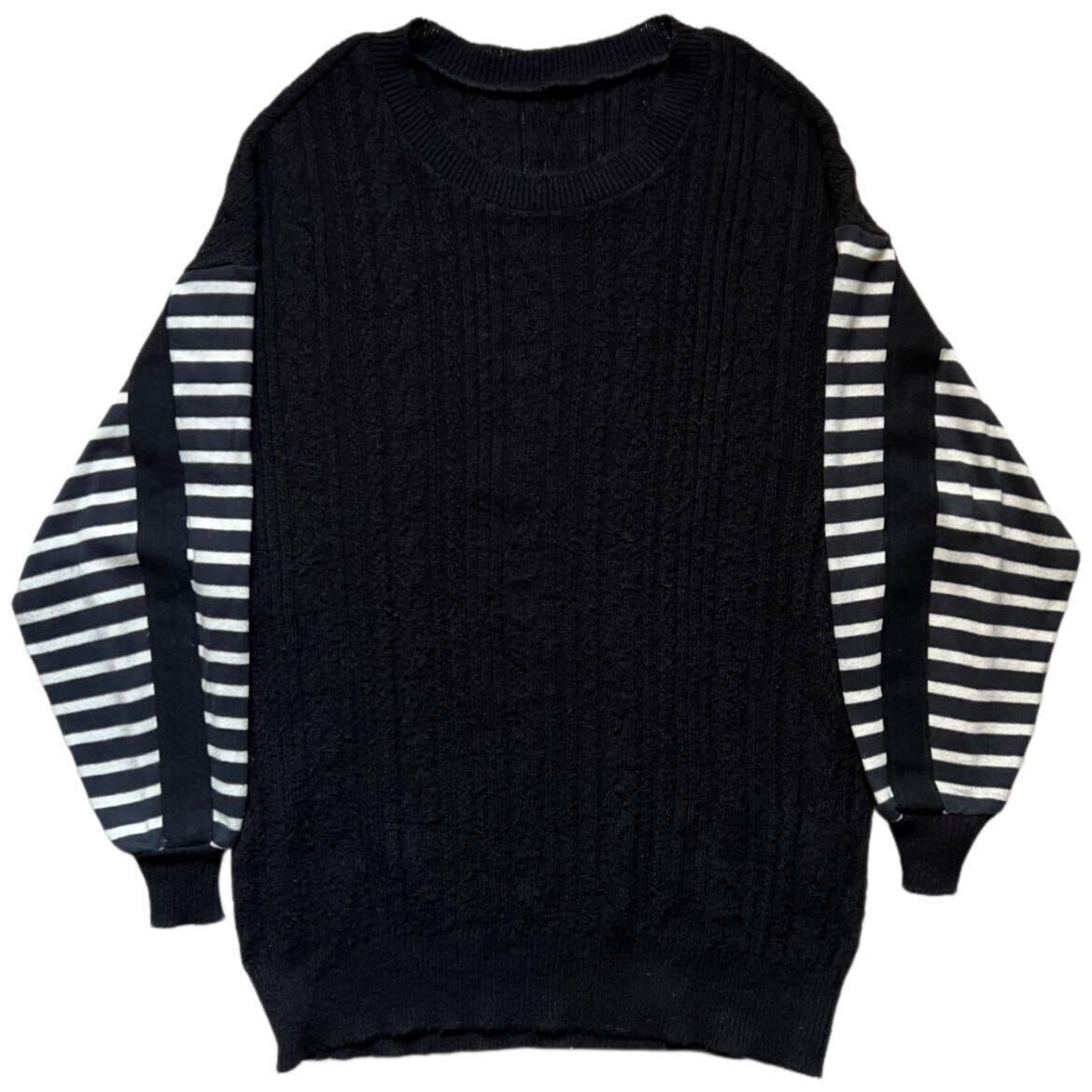 Rare 2017AW Y‘s docking wool over-size knit sweater Yohji Yamamoto archive collection Japanese label striped ヨウジヤマモト 希少_画像1