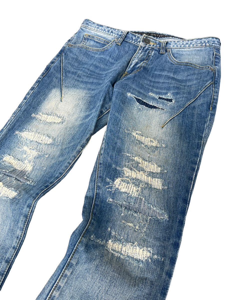 Rare 00s Number Nine distressed denim pants archive collection Japanese label destroy ナンバーナイン ダメージ加工 デニムパンツ_画像2