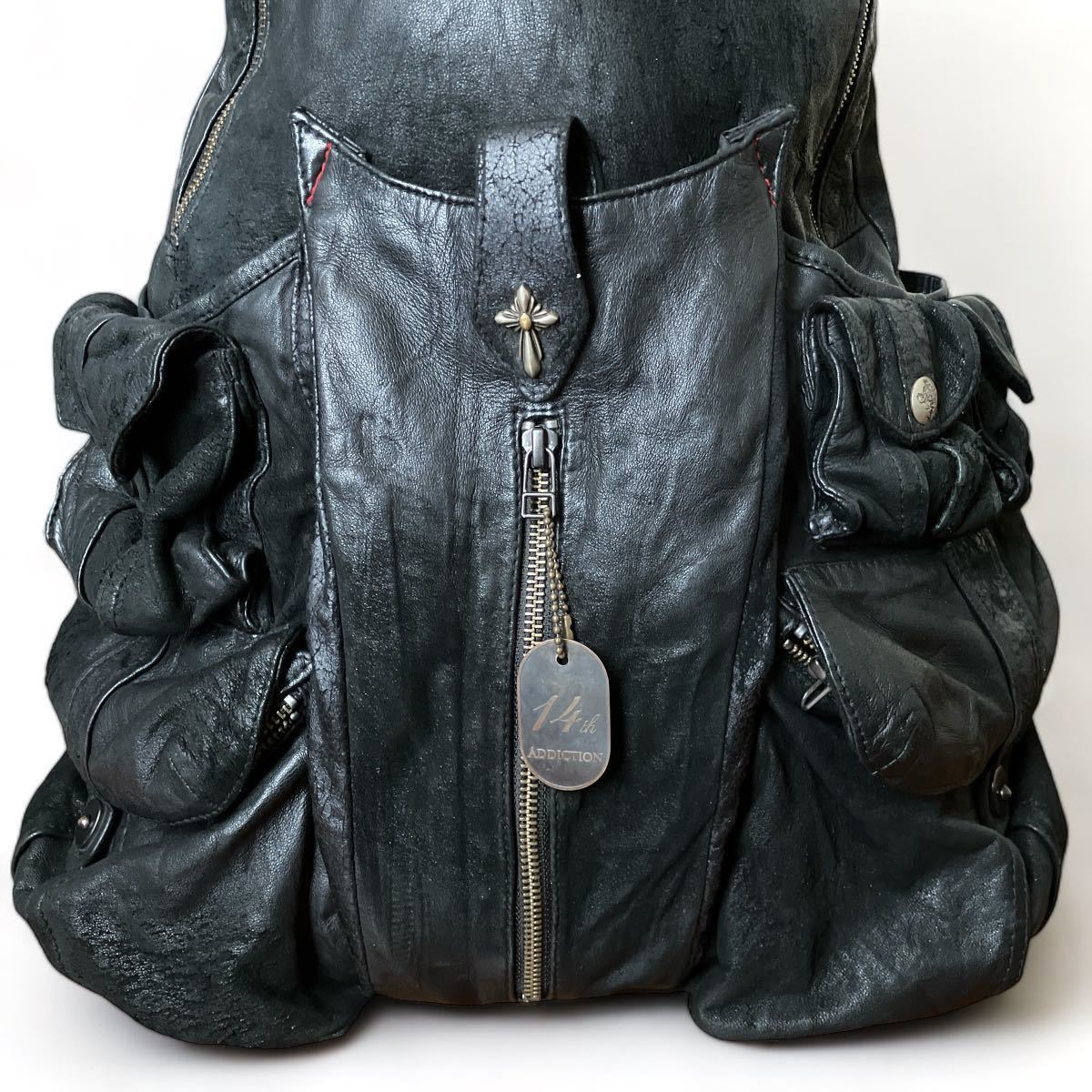 00\'s 14th addiction backpack leather black archive vintage bag rucksack leather KMRii ifsixwasnine L.G.B lgb share spirit rare