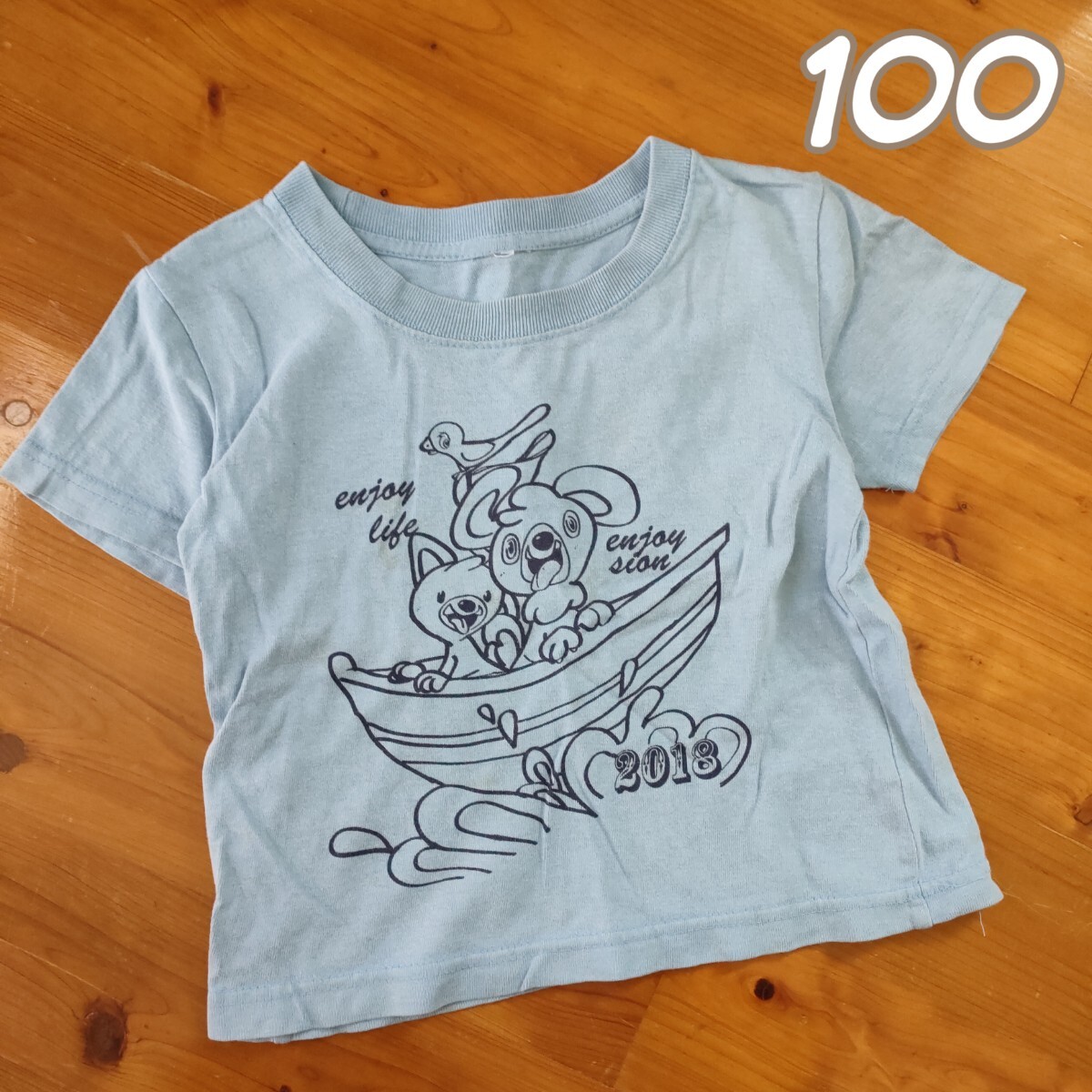 100(95-05 ブルーのコットン半袖Tシャツ　男の子女の子　夏　トップス2着 カットソー_画像6