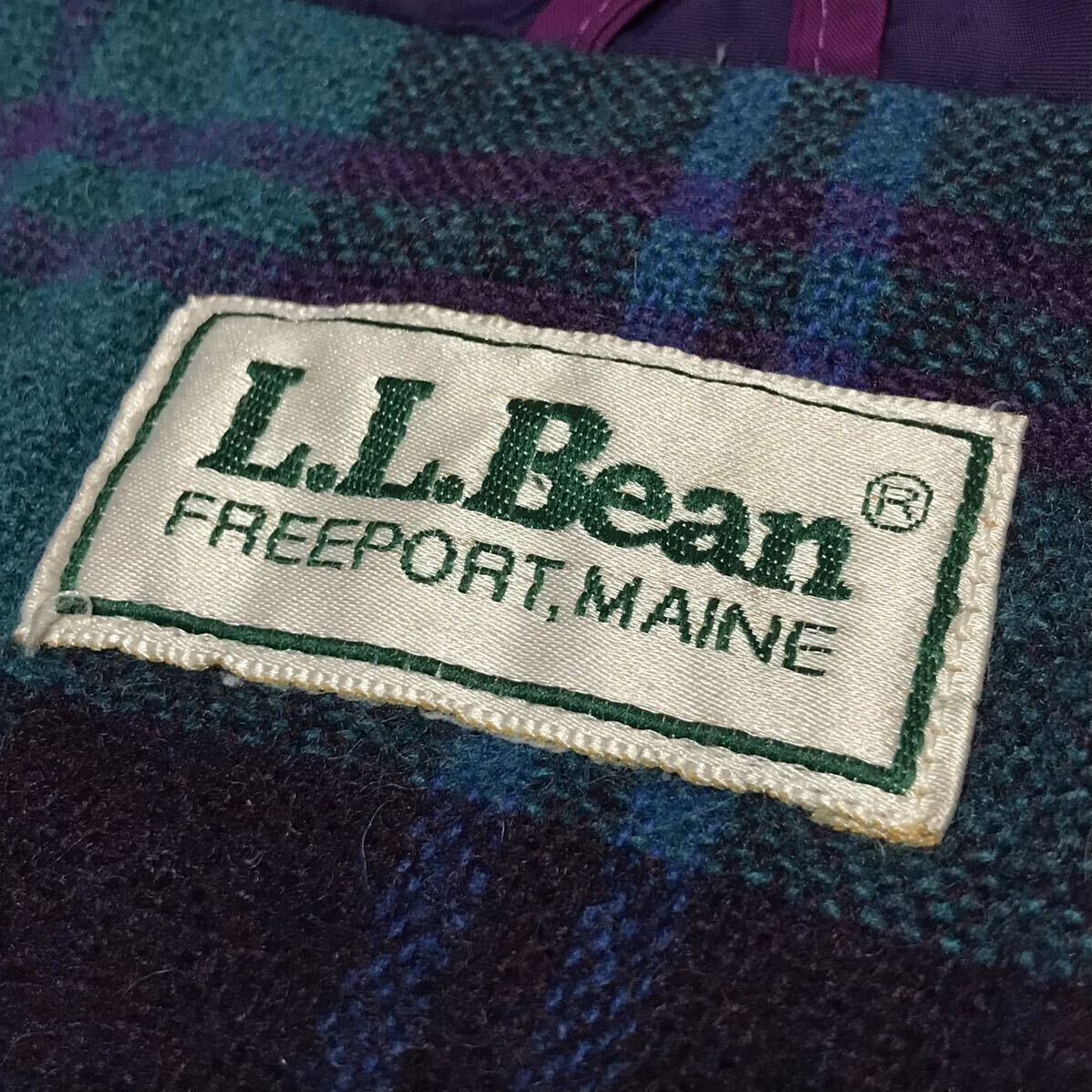 【80s】L.L.BEAN エルエルビーン ヴィンテージ 中綿入り ナイロン コート ウィメンズ XL相当 パープル 裏地 ツイードチェック ジャケット_画像3