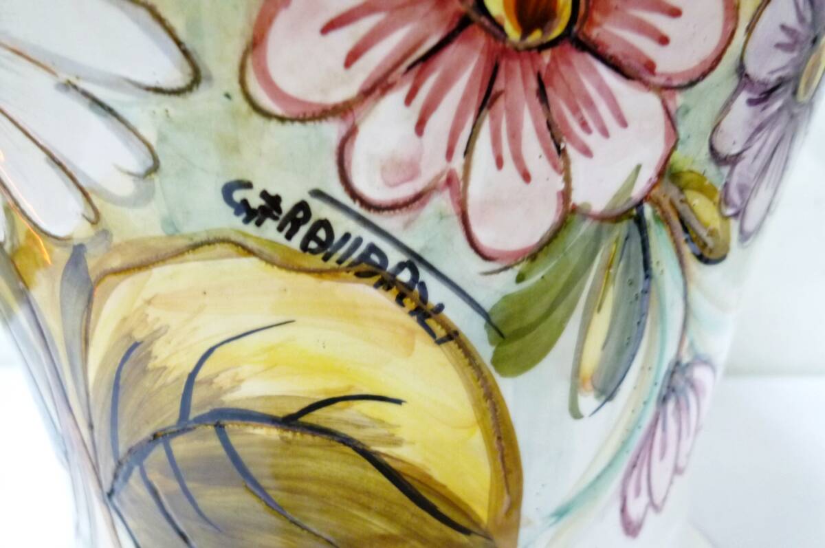 レトロ　海外製　陶器　花瓶　壺　フラワーベース　傘立て　花柄　アンティーク　花器　飾り壺　当時もの　本物_画像6
