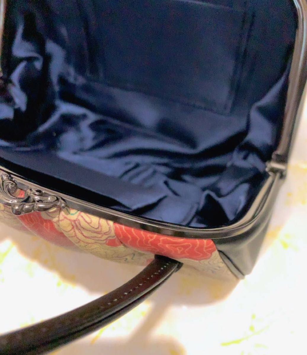 着物バッグ　和装　がま口　ガマ口　昭和レトロ 日本　革製　軽量　花柄　手提げバッグ 和装バッグ お茶席 訪問着